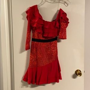 FL&L Red Mini Flirty Fun Mini Lace Dress XS